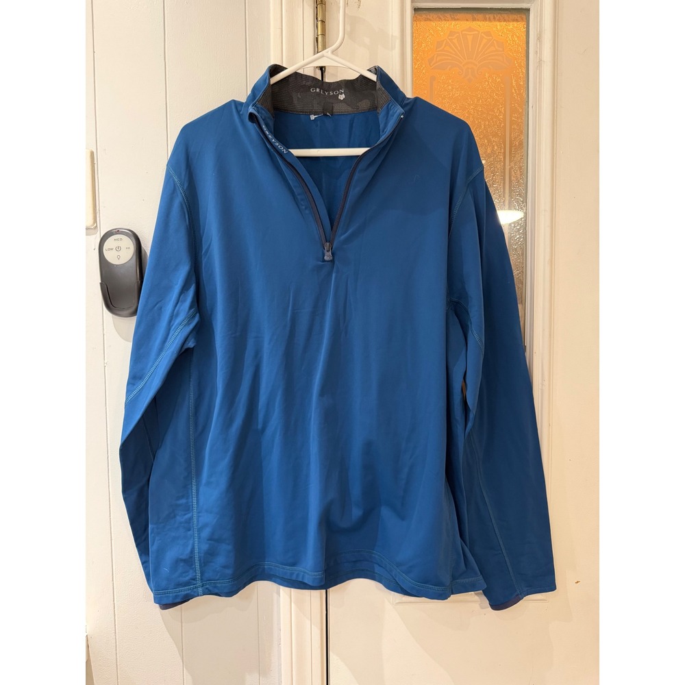 Greyson Clothiers Mens Blue Quarter Zip Pullover Wolf Logo Golf Shirt XL